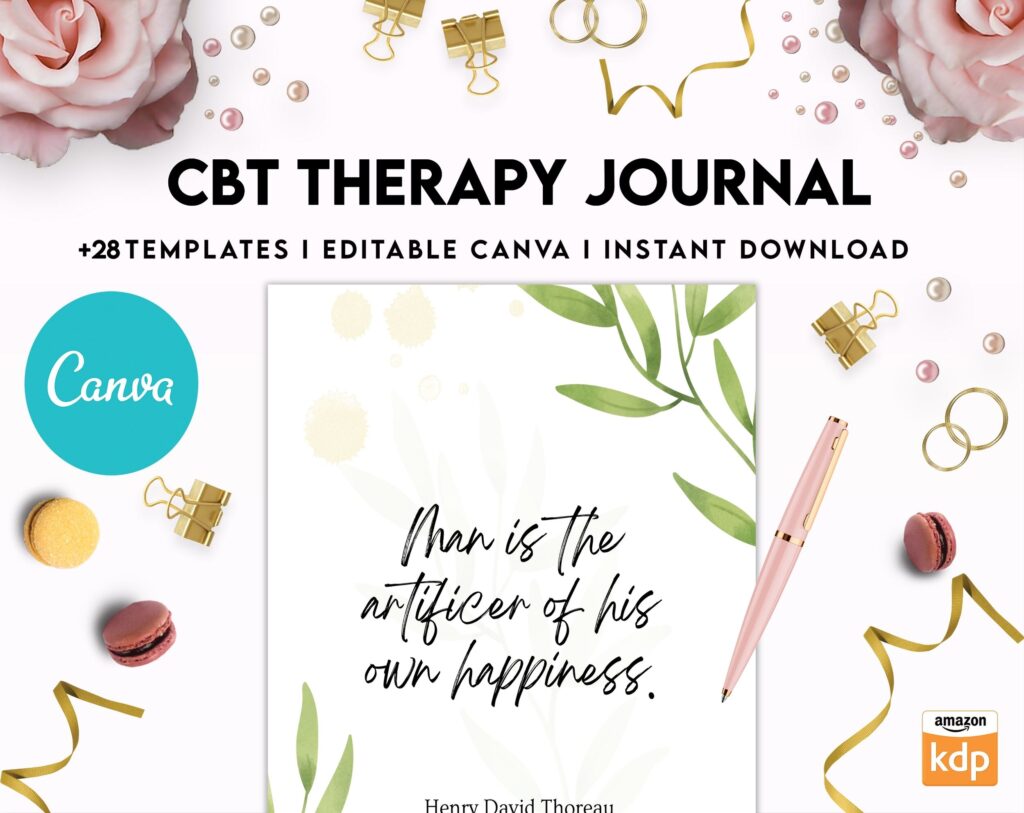 CBT Journal, CBT Worksheet and Planner Bundle, Cognitive Behavioural Therapy, Canva Editable Templates, Kdp interior