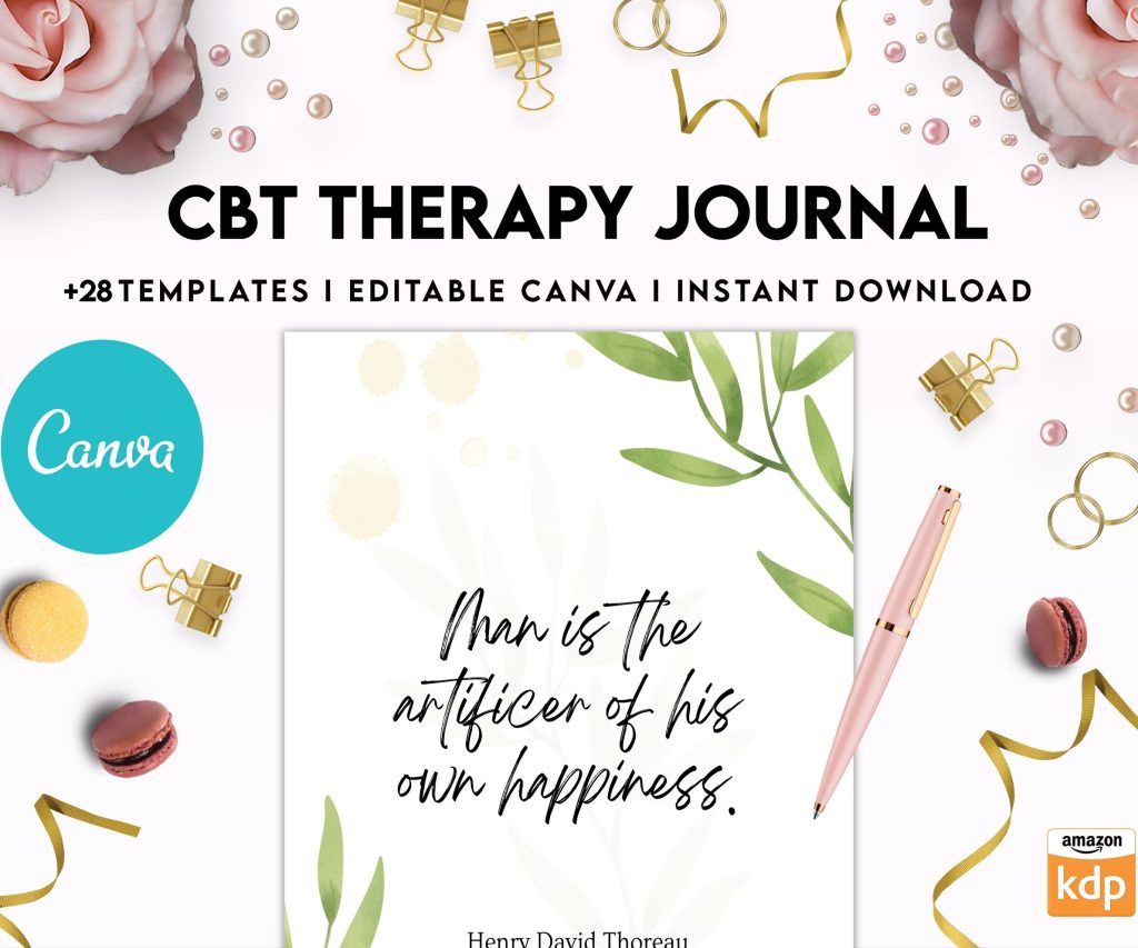 CBT Journal, CBT Worksheet and Planner Bundle, Cognitive Behavioural Therapy, Canva Editable Templates, Kdp interior