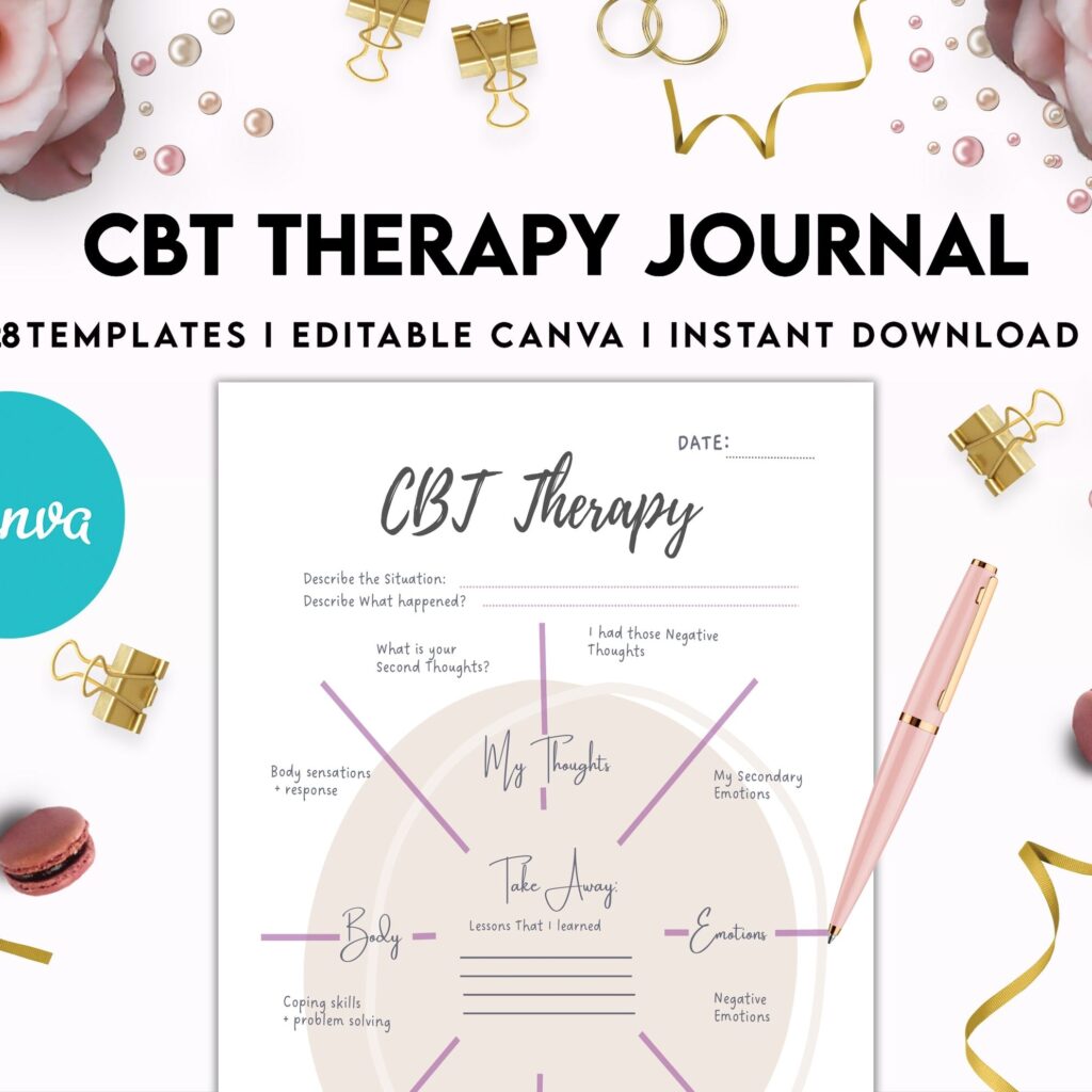 CBT Journal, CBT Worksheet and Planner Bundle, Cognitive Behavioural Therapy, Canva Editable Templates, Kdp interior