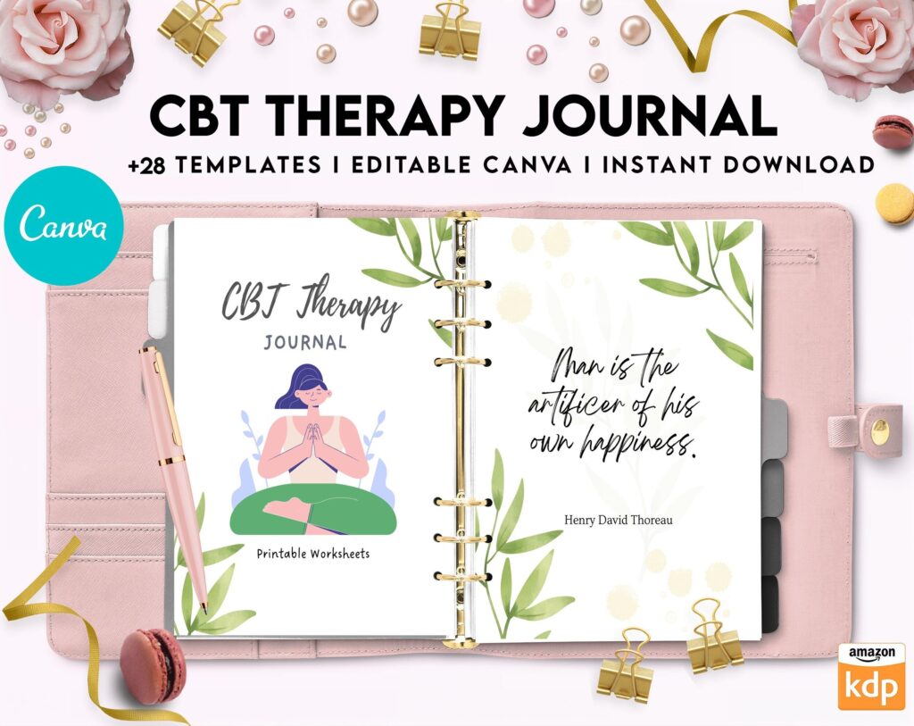 CBT Journal, CBT Worksheet and Planner Bundle, Cognitive Behavioural Therapy, Canva Editable Templates, Kdp interior