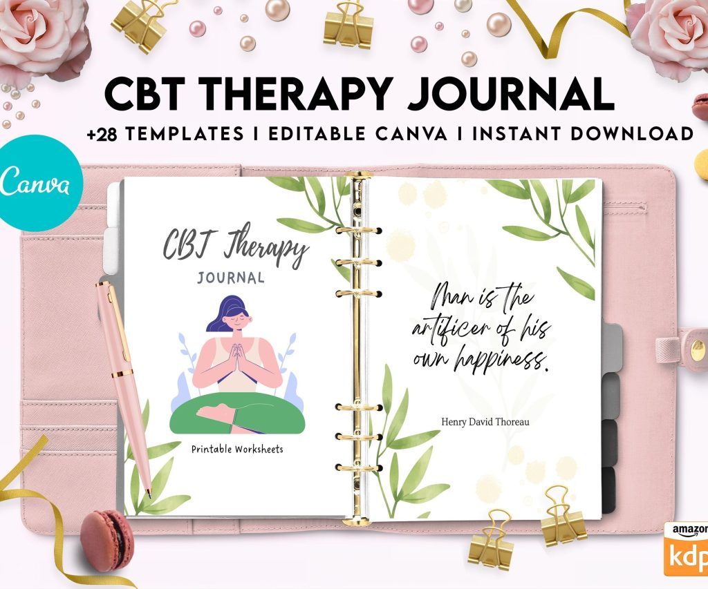 CBT Journal, CBT Worksheet and Planner Bundle, Cognitive Behavioural Therapy, Canva Editable Templates, Kdp interior