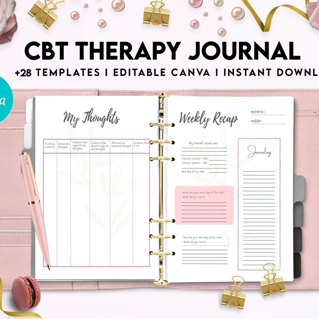 CBT Journal, CBT Worksheet and Planner Bundle, Cognitive Behavioural Therapy, Canva Editable Templates, Kdp interior