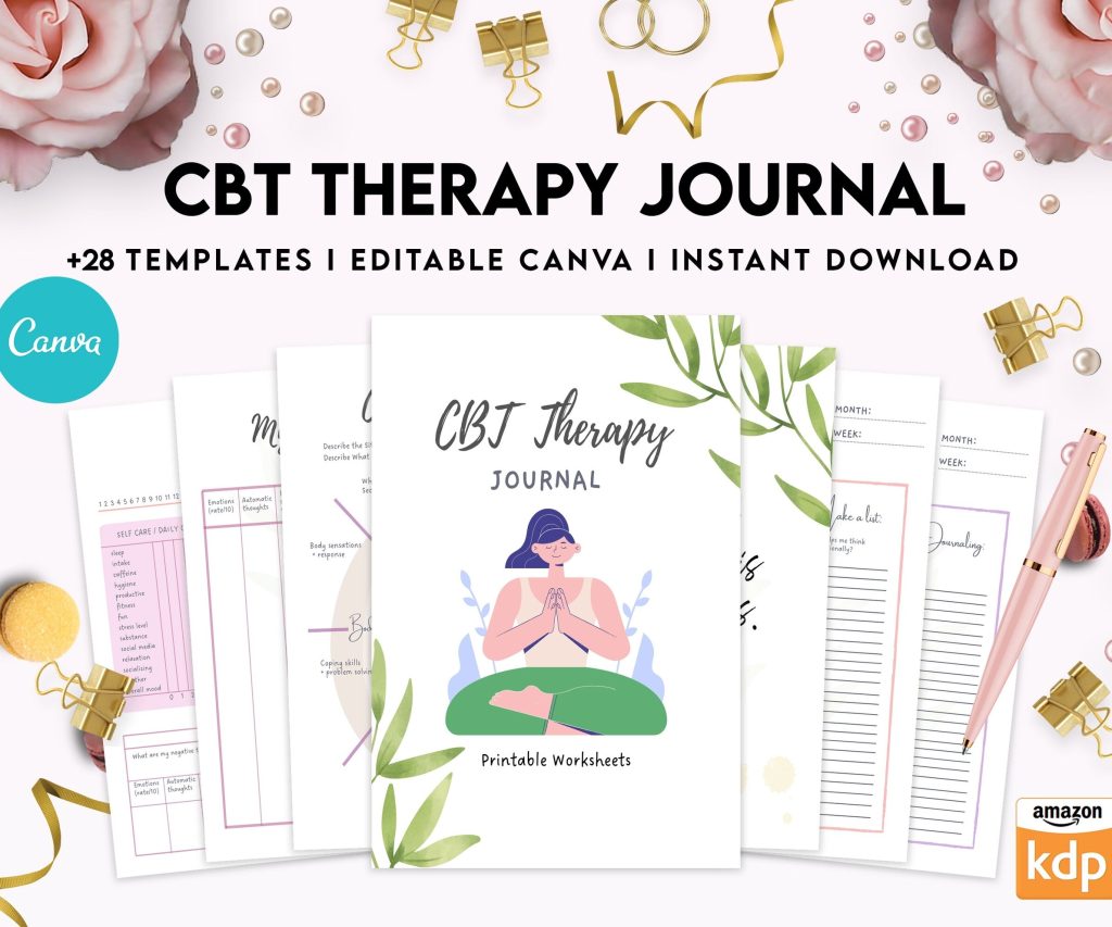CBT Journal, CBT Worksheet and Planner Bundle, Cognitive Behavioural Therapy, Canva Editable Templates, Kdp interior
