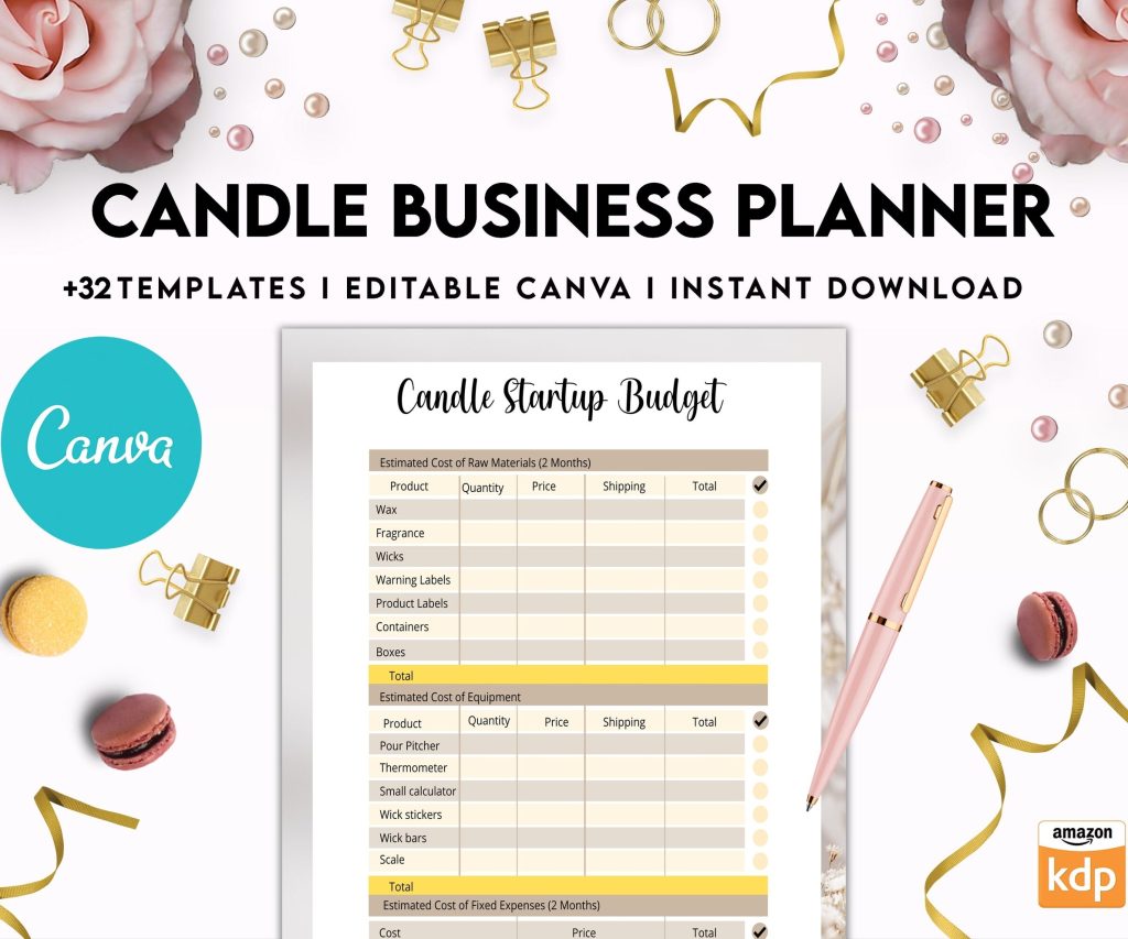 Candle Business Planner, Order form, Invoice, Tracker, 32 pages Canva Editable Templates, Kdp interior