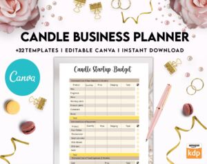 Candle Business Planner, Order form, Invoice, Tracker, 32 pages Canva Editable Templates, Kdp interior