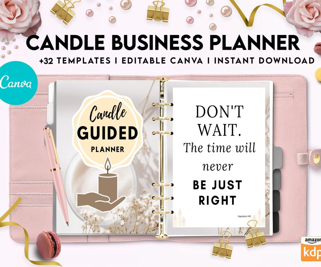 Candle Business Planner, Order form, Invoice, Tracker, 32 pages Canva Editable Templates, Kdp interior