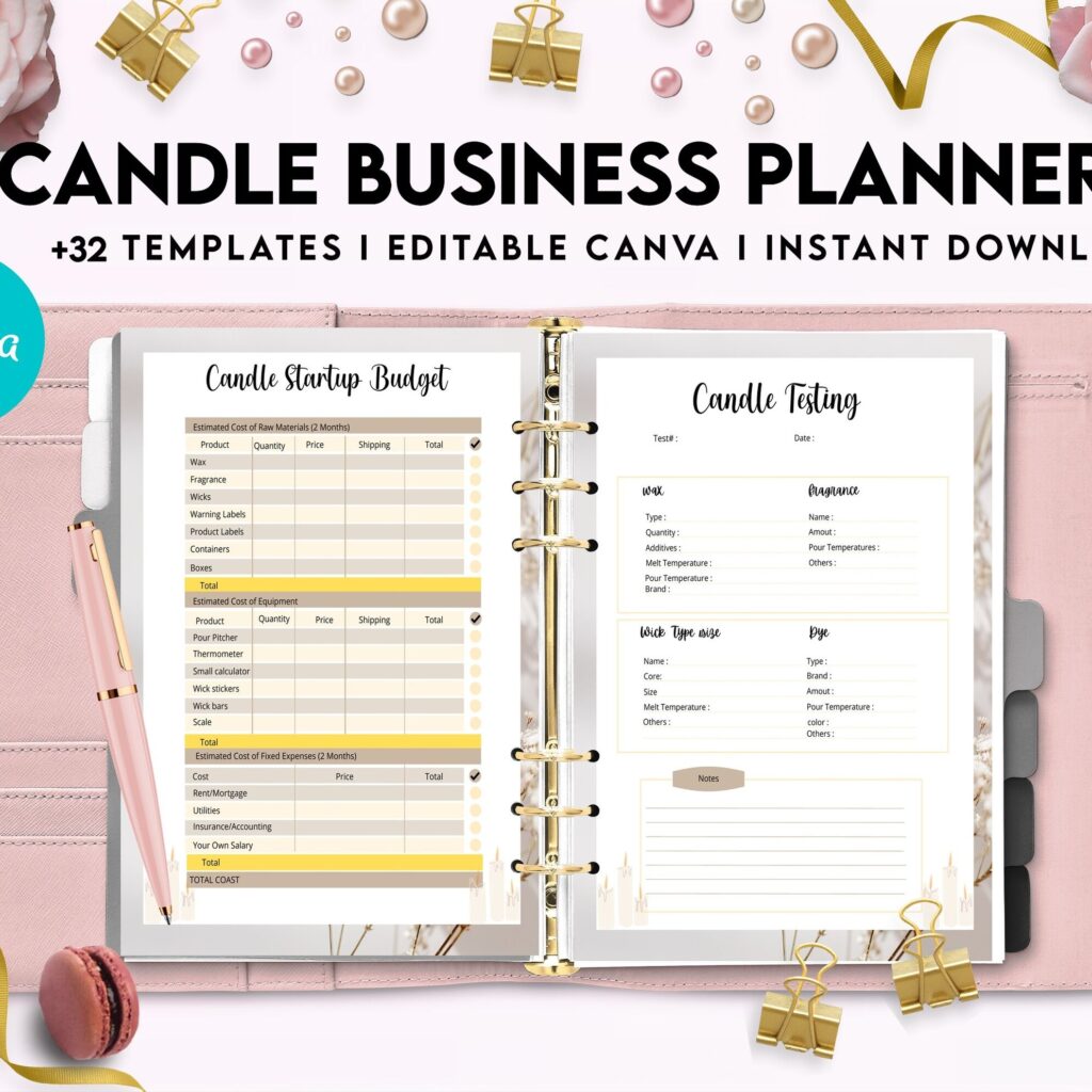 Candle Business Planner, Order form, Invoice, Tracker, 32 pages Canva Editable Templates, Kdp interior