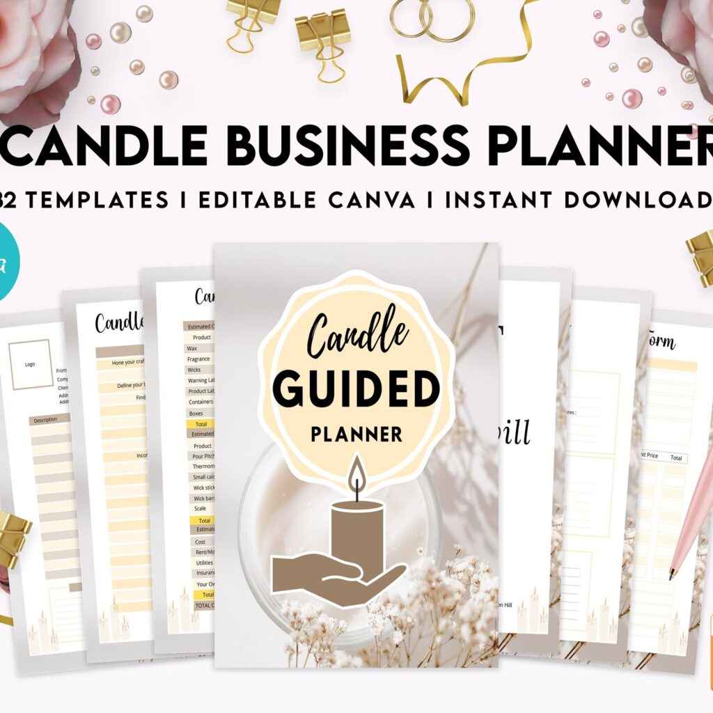 Candle Business Planner, Order form, Invoice, Tracker, 32 pages Canva Editable Templates, Kdp interior