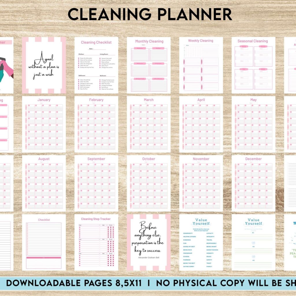 Cleaning Planner, Daily weekly monthly planner, cleaning Checklist, Cleaning tracker, Canva Editable Templates, Kdp interior