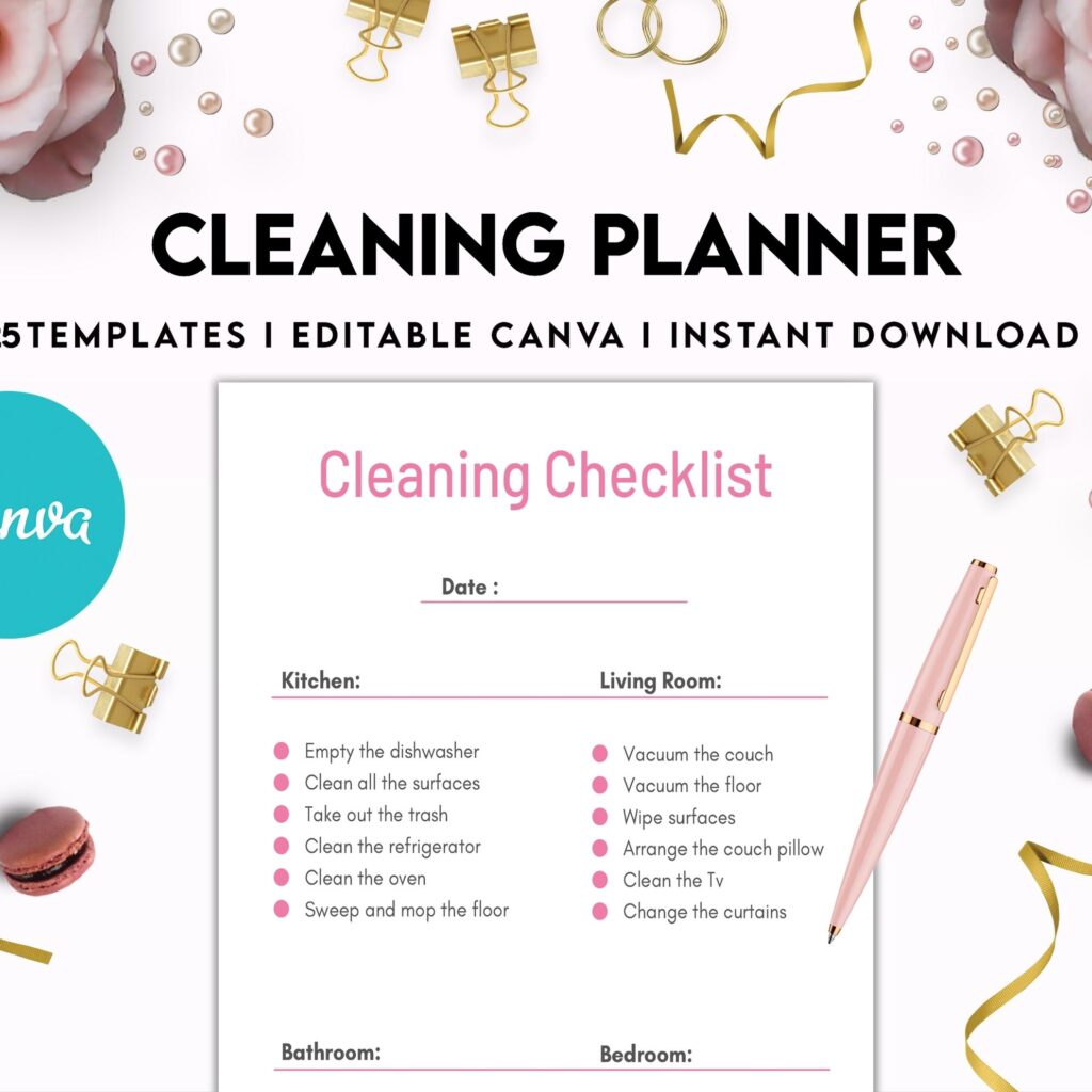 Cleaning Planner, Daily weekly monthly planner, cleaning Checklist, Cleaning tracker, Canva Editable Templates, Kdp interior