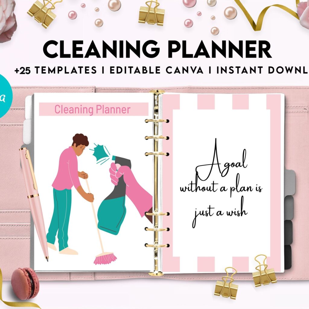Cleaning Planner, Daily weekly monthly planner, cleaning Checklist, Cleaning tracker, Canva Editable Templates, Kdp interior