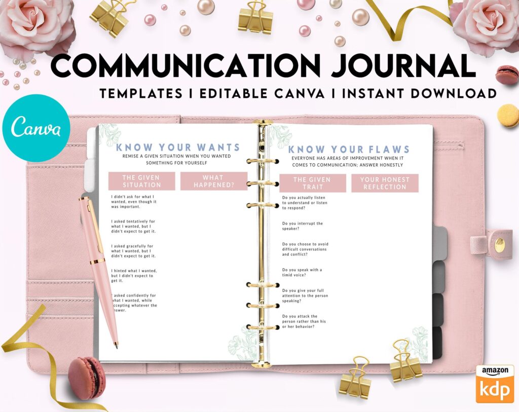 Communication Journal, DBT Interpersonal Effectiveness, Mental Health Editable Templates, Therapy Worksheets, Canva Editable Templates, Kdp interior
