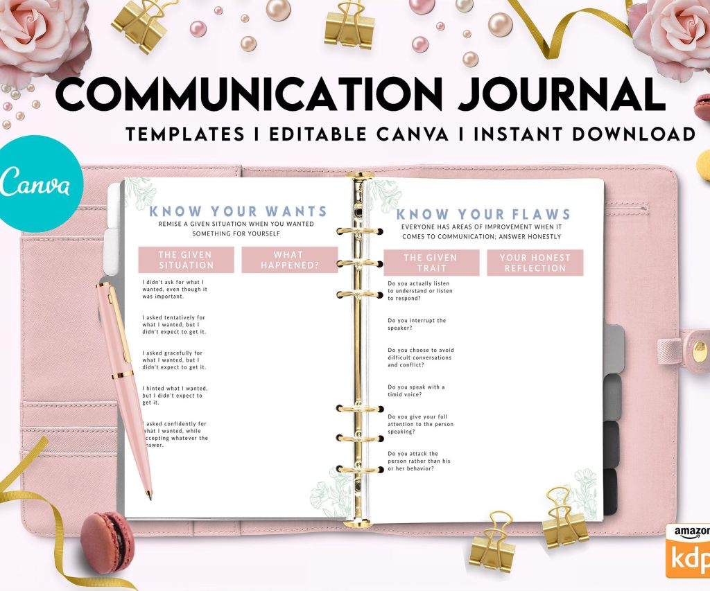 Communication Journal, DBT Interpersonal Effectiveness, Mental Health Editable Templates, Therapy Worksheets, Canva Editable Templates, Kdp interior