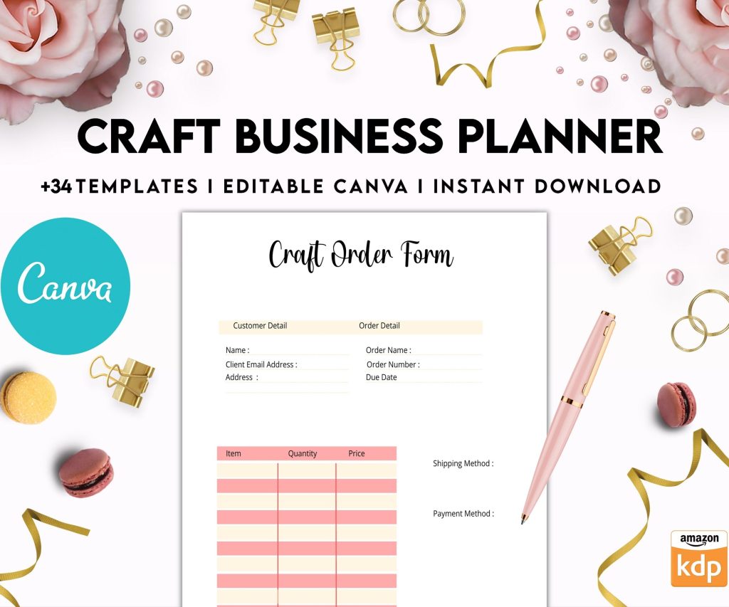 Craft Business Planner Template, Order form, Invoice, Tracker , Canva Editable Templates, Kdp interior, Binder journal