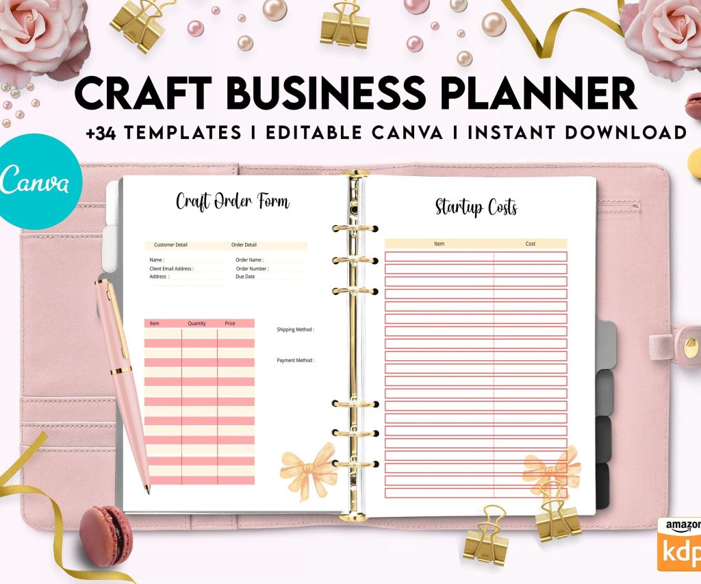 Craft Business Planner Template, Order form, Invoice, Tracker , Canva Editable Templates, Kdp interior, Binder journal