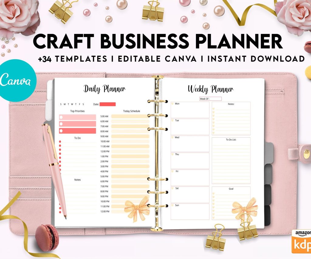 Craft Business Planner Template, Order form, Invoice, Tracker , Canva Editable Templates, Kdp interior, Binder journal