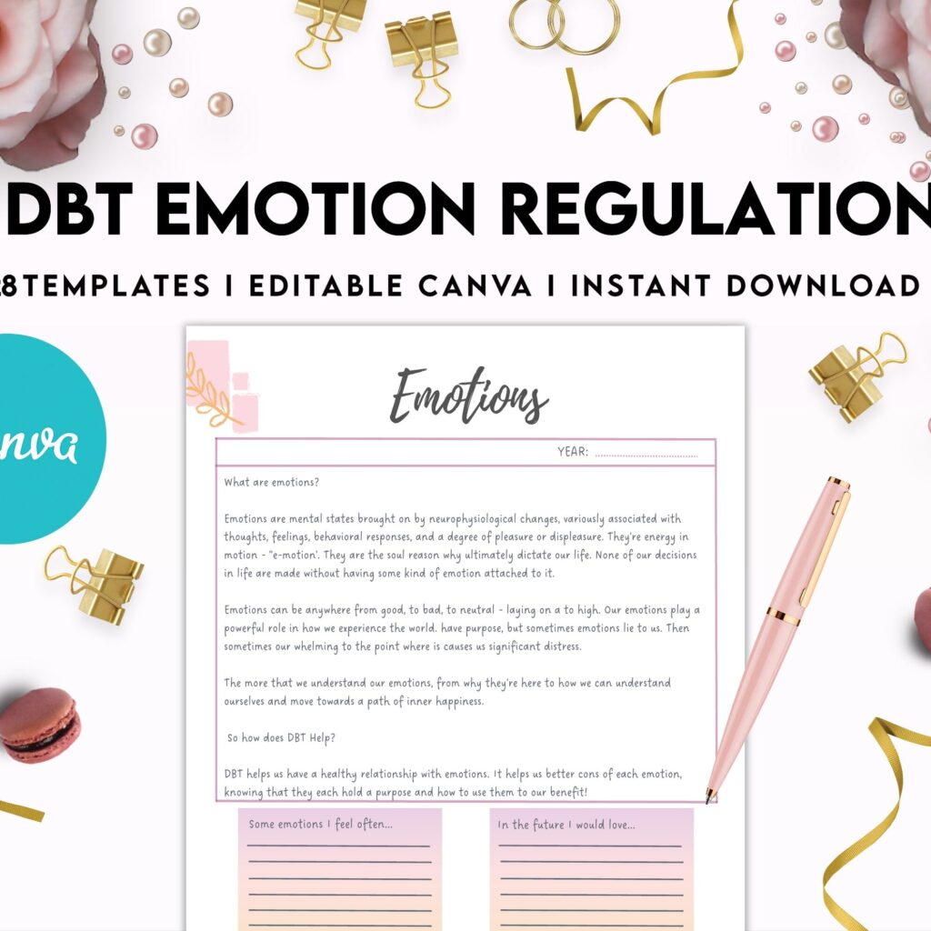 DBT Emotion Regulation Planner | Dialectical Behavioural Therapy, Emotion Regulation, Canva Editable Templates, Kdp interior