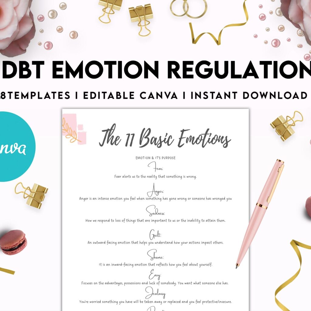 DBT Emotion Regulation Planner | Dialectical Behavioural Therapy, Emotion Regulation, Canva Editable Templates, Kdp interior