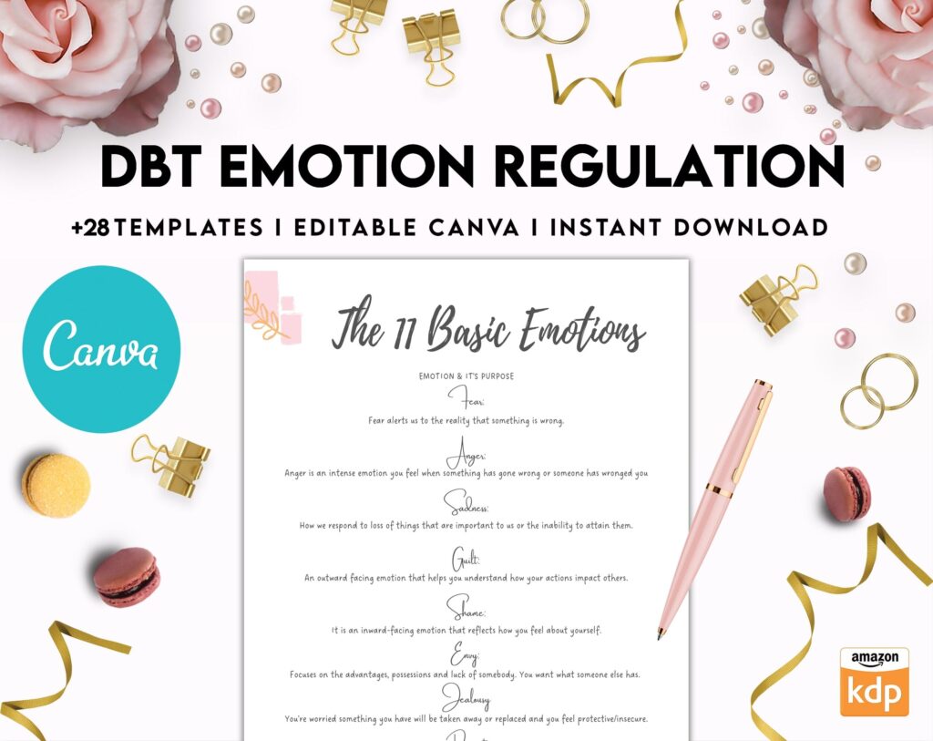 DBT Emotion Regulation Planner | Dialectical Behavioural Therapy, Emotion Regulation, Canva Editable Templates, Kdp interior