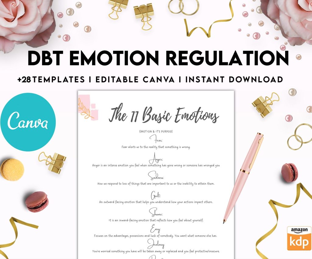 DBT Emotion Regulation Planner | Dialectical Behavioural Therapy, Emotion Regulation, Canva Editable Templates, Kdp interior