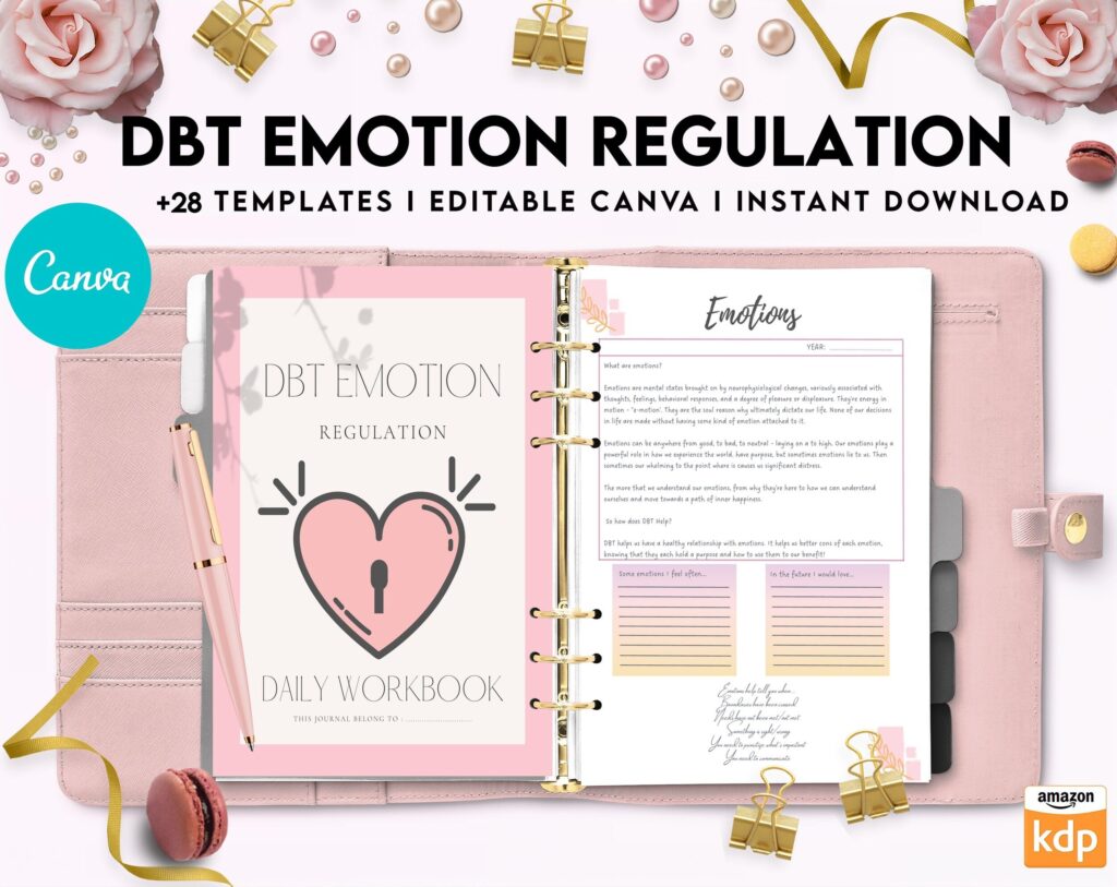 DBT Emotion Regulation Planner | Dialectical Behavioural Therapy, Emotion Regulation, Canva Editable Templates, Kdp interior