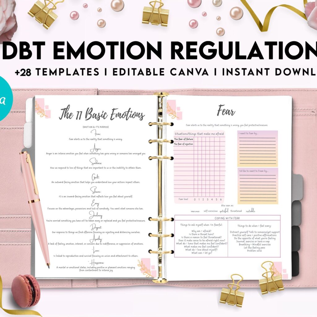 DBT Emotion Regulation Planner | Dialectical Behavioural Therapy, Emotion Regulation, Canva Editable Templates, Kdp interior