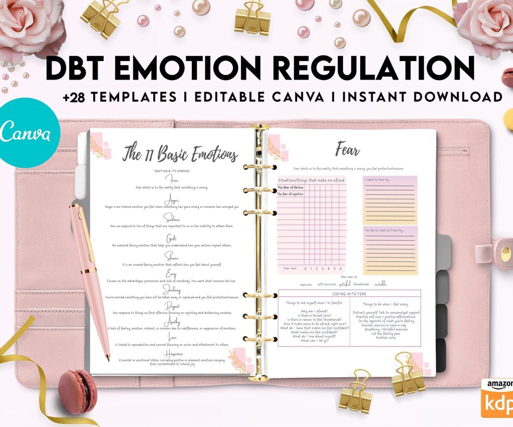 DBT Emotion Regulation Planner | Dialectical Behavioural Therapy, Emotion Regulation, Canva Editable Templates, Kdp interior