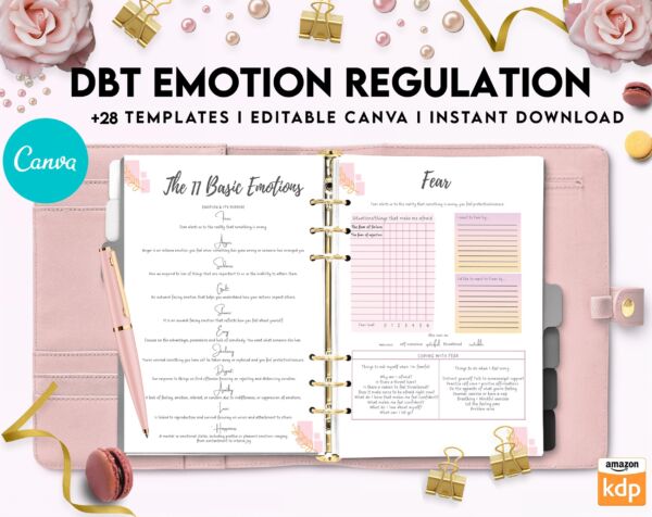 DBT Emotion Regulation Planner | Dialectical Behavioural Therapy, Emotion Regulation, Canva Editable Templates, Kdp interior