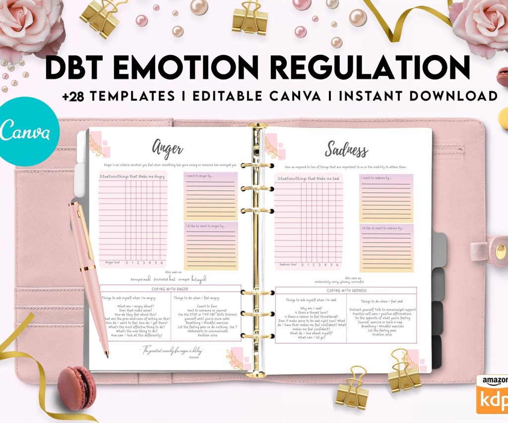 DBT Emotion Regulation Planner | Dialectical Behavioural Therapy, Emotion Regulation, Canva Editable Templates, Kdp interior
