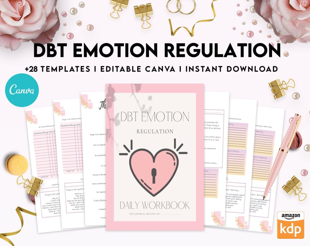 DBT Emotion Regulation Planner | Dialectical Behavioural Therapy, Emotion Regulation, Canva Editable Templates, Kdp interior