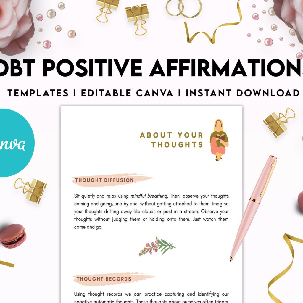 DBT Bundle, Diary Card, Cheat Sheet, Positive Affirmations, Dialectical Behavior Therapy, Canva Editable Templates, Kdp interior