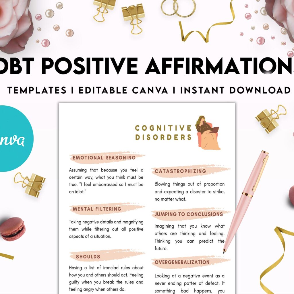 DBT Bundle, Diary Card, Cheat Sheet, Positive Affirmations, Dialectical Behavior Therapy, Canva Editable Templates, Kdp interior