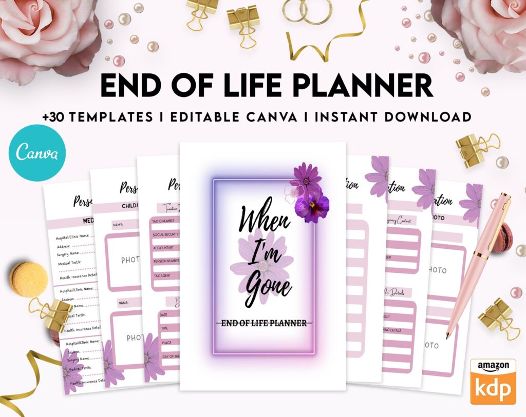 End Of Life Planner Final Wishes Planner What If Emergency Binder Editable Templates Legacy Planner Funeral Planner Estate Planning Organizer, Canva Editable Templates, Kdp interior
