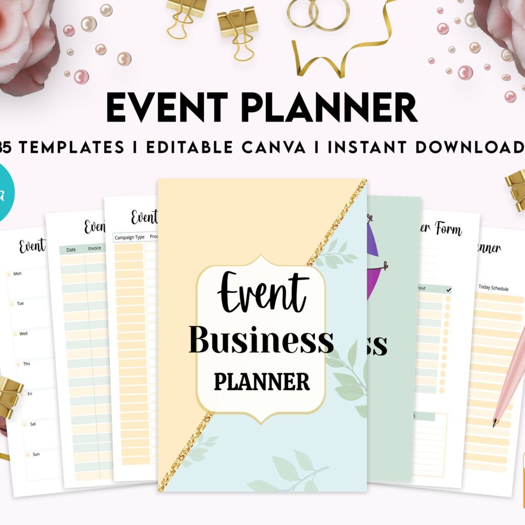Event Planning Business Planner, Order form, Invoice, Tracker… , 35 pages Canva Editable Templates, Kdp interior, Binder journal