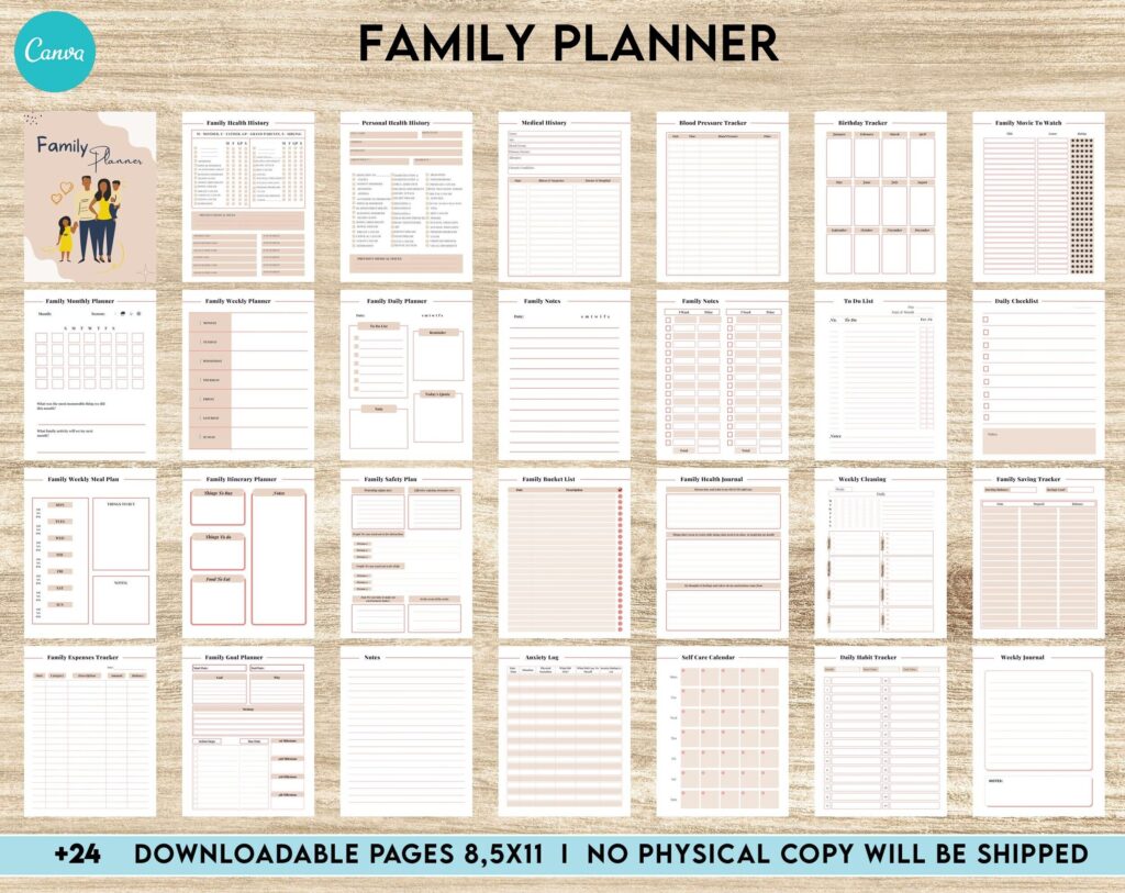 Family Health History, Personal Health History, Medical Record Tracker, Medical Appointment Tracker, Physician Form template, Canva Editable Templates, Kdp interior