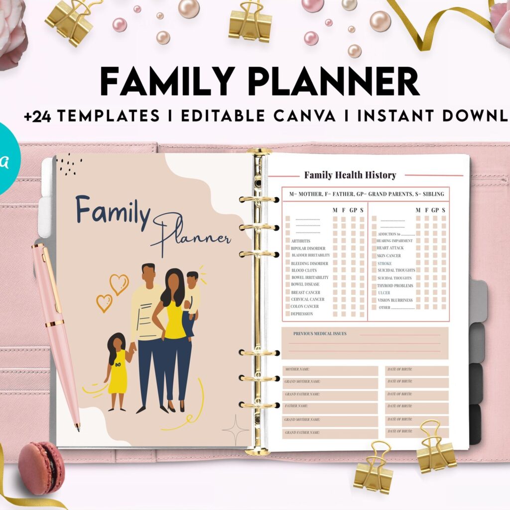 Family Health History, Personal Health History, Medical Record Tracker, Medical Appointment Tracker, Physician Form template, Canva Editable Templates, Kdp interior