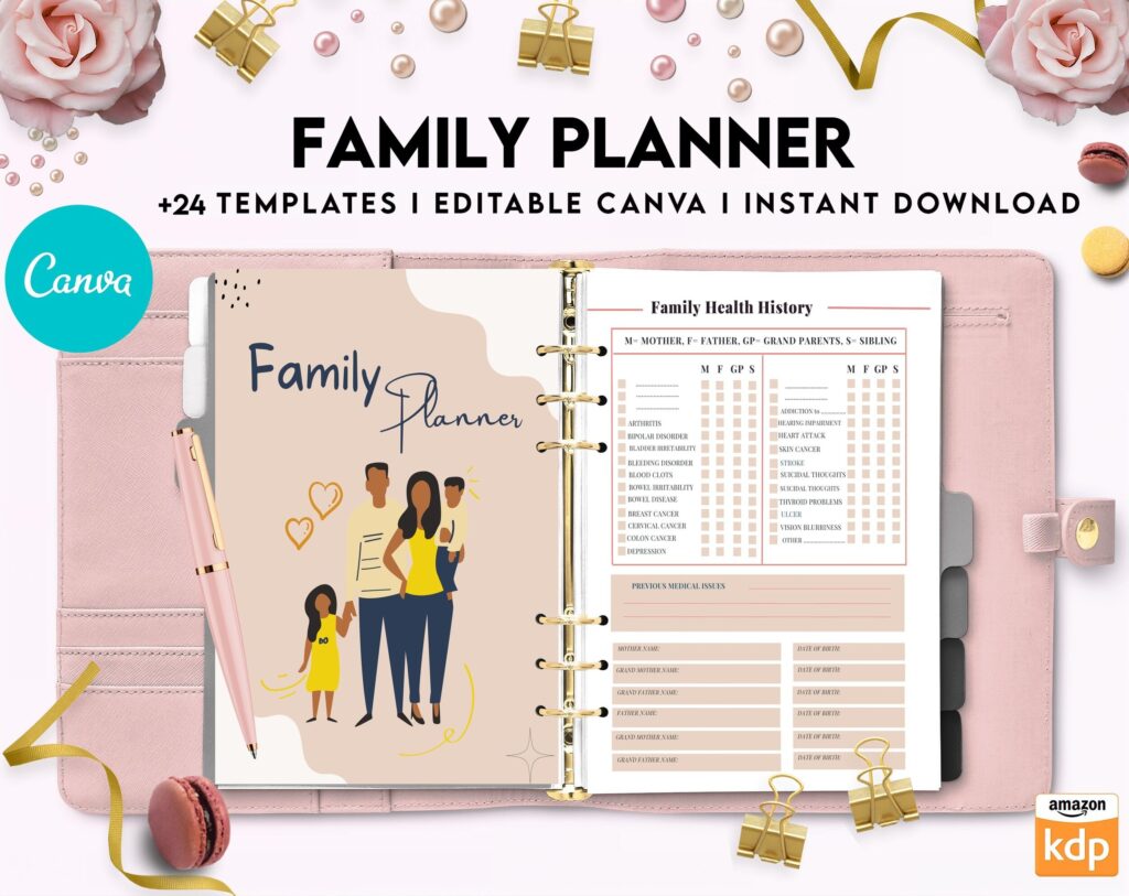 Family Health History, Personal Health History, Medical Record Tracker, Medical Appointment Tracker, Physician Form template, Canva Editable Templates, Kdp interior
