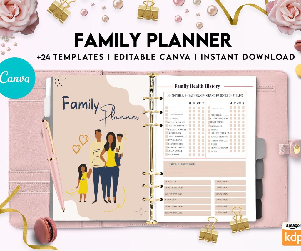 Family Health History, Personal Health History, Medical Record Tracker, Medical Appointment Tracker, Physician Form template, Canva Editable Templates, Kdp interior