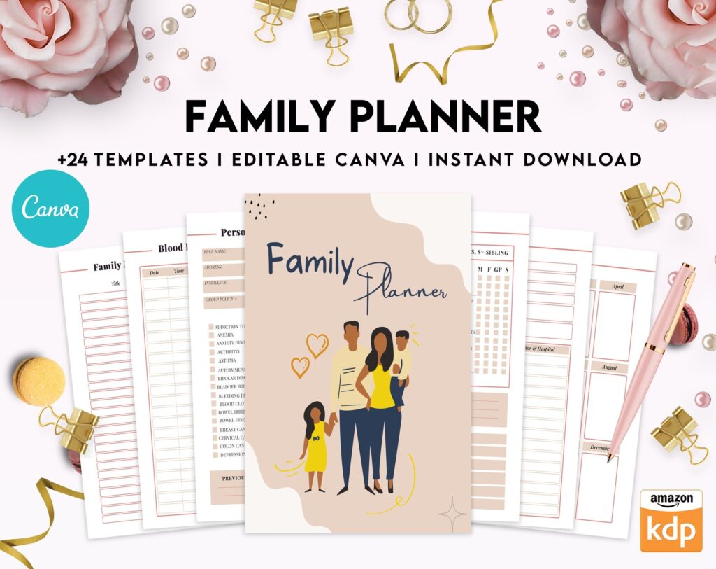 Family Health History, Personal Health History, Medical Record Tracker, Medical Appointment Tracker, Physician Form template, Canva Editable Templates, Kdp interior