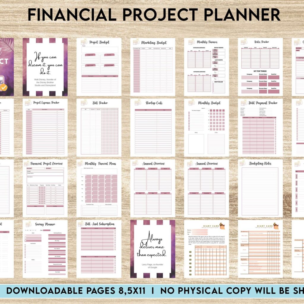 Financial Project Planner | Editable Templates Budget Planner| Finance Savings Tracker Binder| Monthly Debt| Bill Tracker| Expenses Tracker, Canva Editable Templates, Kdp interior