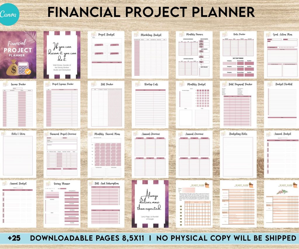 Financial Project Planner | Editable Templates Budget Planner| Finance Savings Tracker Binder| Monthly Debt| Bill Tracker| Expenses Tracker, Canva Editable Templates, Kdp interior