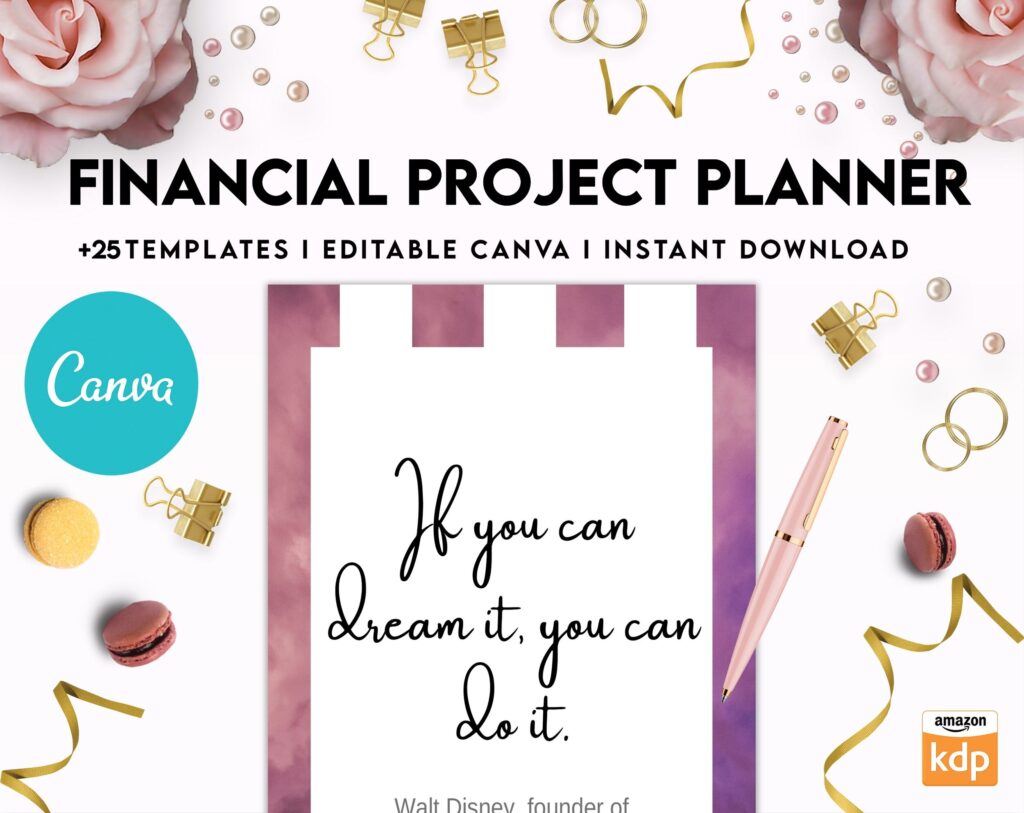 Financial Project Planner | Editable Templates Budget Planner| Finance Savings Tracker Binder| Monthly Debt| Bill Tracker| Expenses Tracker, Canva Editable Templates, Kdp interior