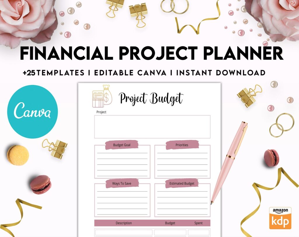 Financial Project Planner | Editable Templates Budget Planner| Finance Savings Tracker Binder| Monthly Debt| Bill Tracker| Expenses Tracker, Canva Editable Templates, Kdp interior