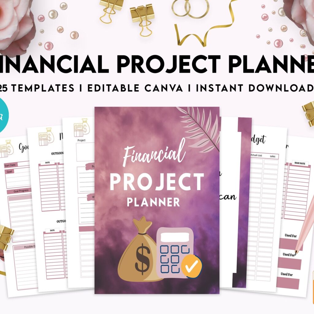 Financial Project Planner | Editable Templates Budget Planner| Finance Savings Tracker Binder| Monthly Debt| Bill Tracker| Expenses Tracker, Canva Editable Templates, Kdp interior