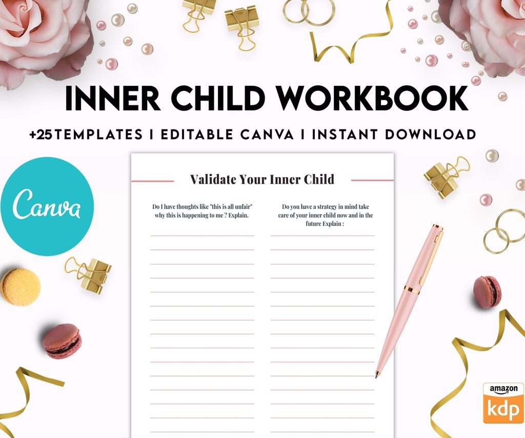 Inner Child Shadow Work, Journal Prompts, Editable Templates Workbook Mental Health, Editable Templates Journal Pages, Canva Editable Templates, Kdp interior
