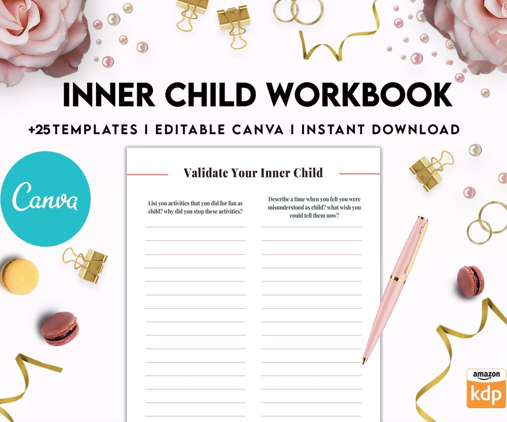 Inner Child Shadow Work, Journal Prompts, Editable Templates Workbook Mental Health, Editable Templates Journal Pages, Canva Editable Templates, Kdp interior