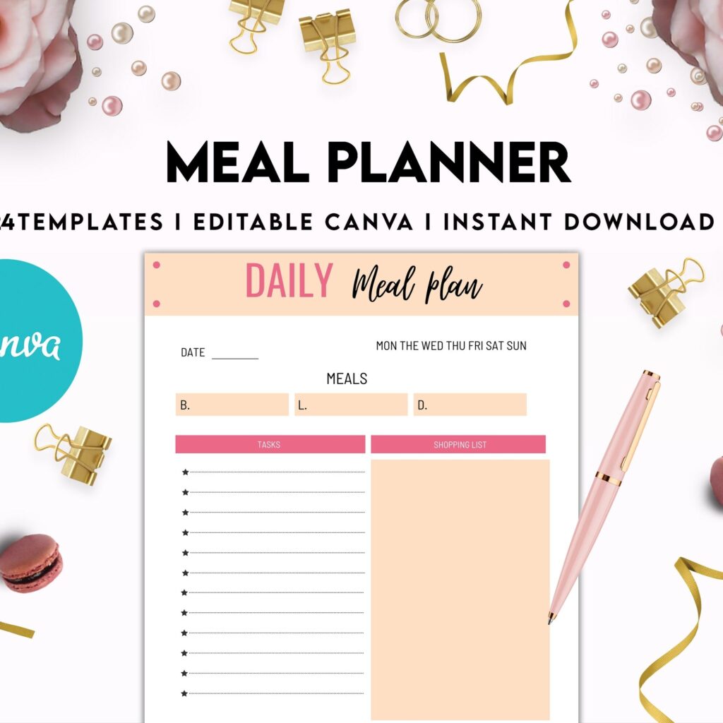 Meal planner, Daily weekly monthly Planner, Grocery List, Fridge Inventory, Canva Editable Templates, Kdp interior