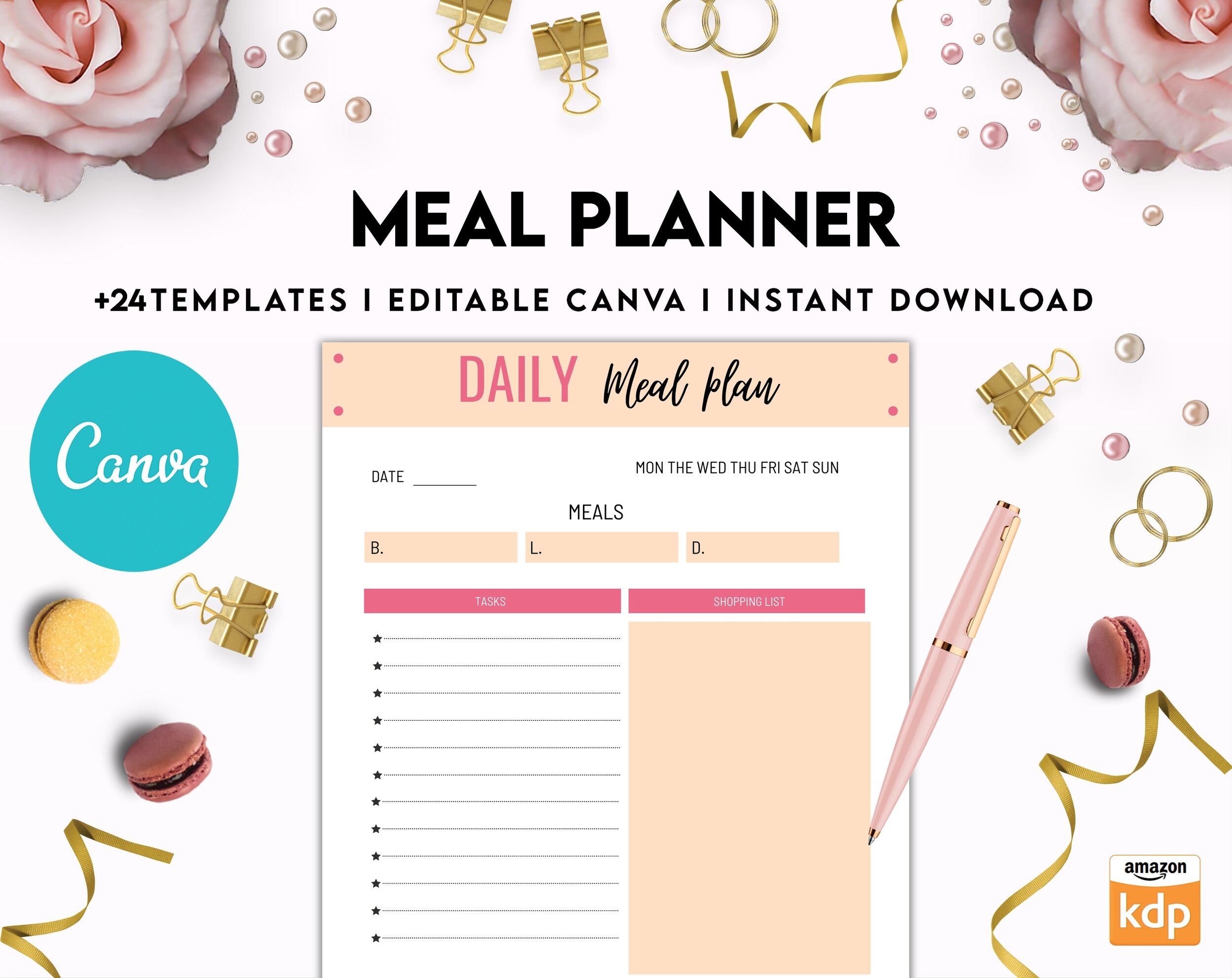 Meal planner, Daily weekly monthly Planner, Grocery List, Fridge Inventory, Canva Editable Templates, Kdp interior Meal planner, Daily weekly monthly Planner, Grocery List, Fridge Inventory, Canva Editable Templates, Kdp interior