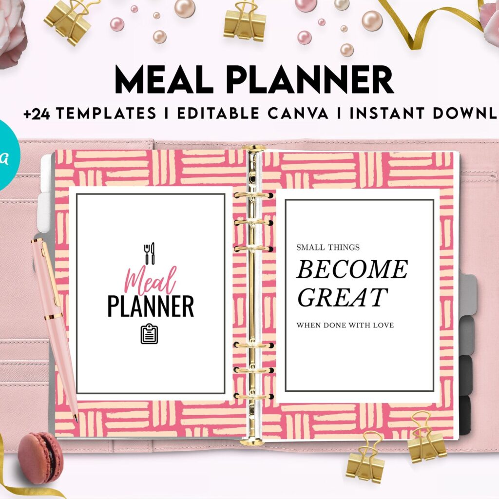Meal planner, Daily weekly monthly Planner, Grocery List, Fridge Inventory, Canva Editable Templates, Kdp interior