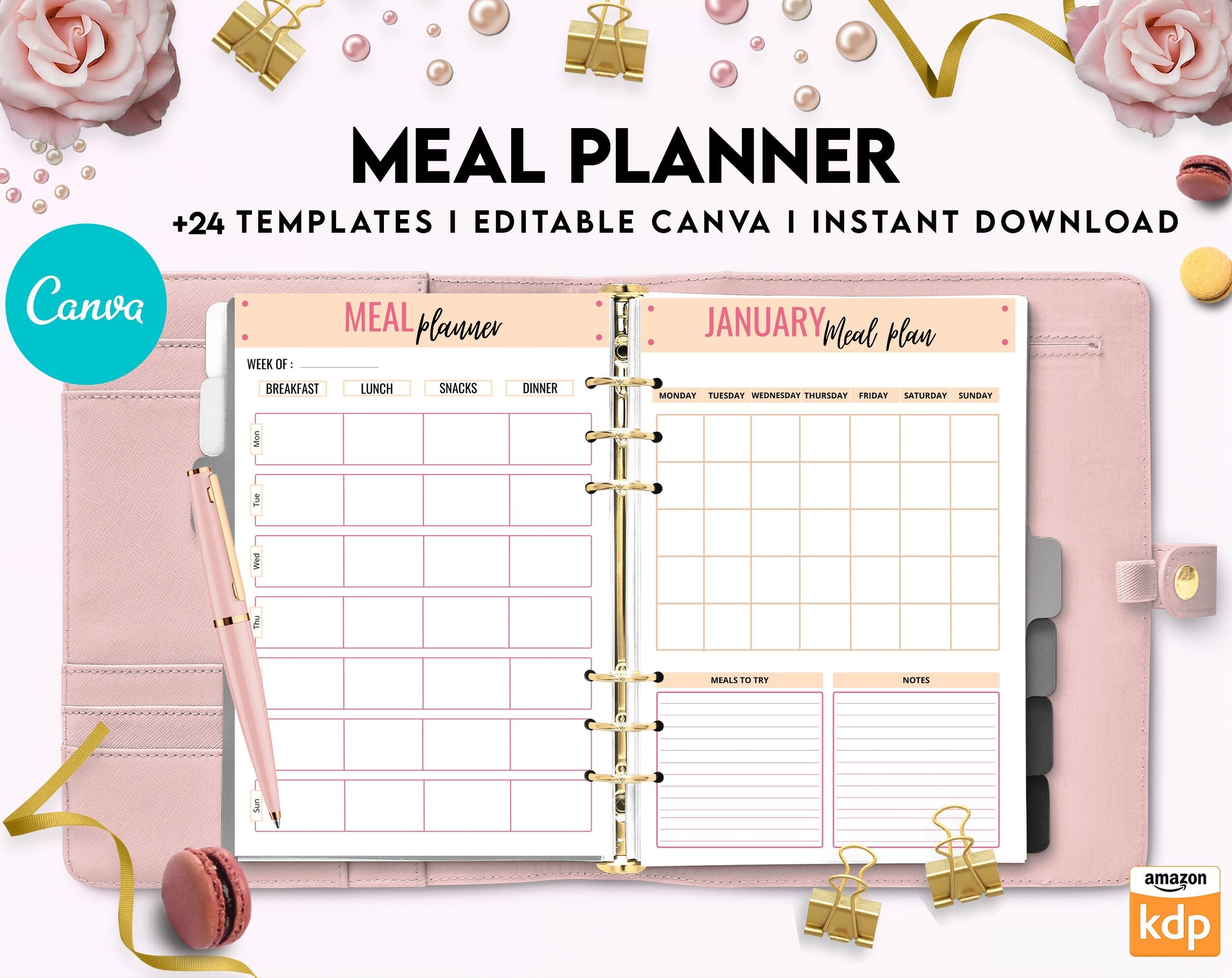 Meal planner, Daily weekly monthly Planner, Grocery List, Fridge Inventory, Canva Editable Templates, Kdp interior Meal planner, Daily weekly monthly Planner, Grocery List, Fridge Inventory, Canva Editable Templates, Kdp interior